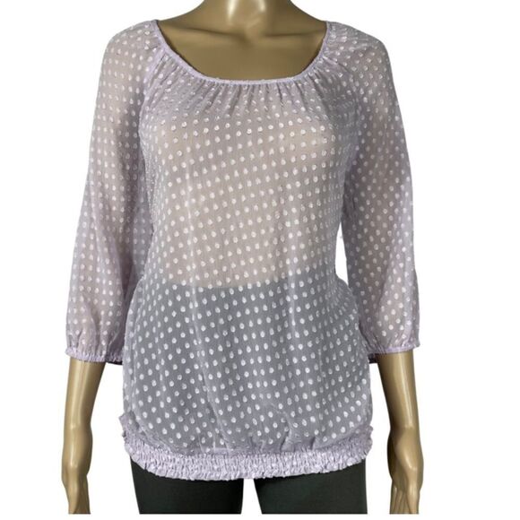 Loft Polka Dot Purple See Through Blouse - Picture 1 of 8